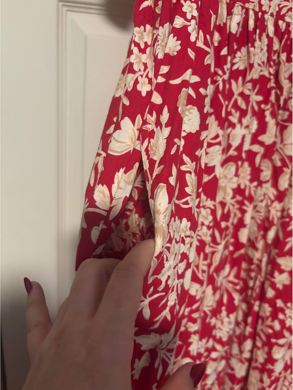 Vintage Serengeti Floral Midi Shirt Dress Large Red White Cottagecore Prairie - Picture 5 of 9